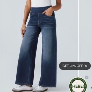 Halara Flex™ High Waisted Pockets Baggy Wide Leg Washed Casual Jeans-MedTall